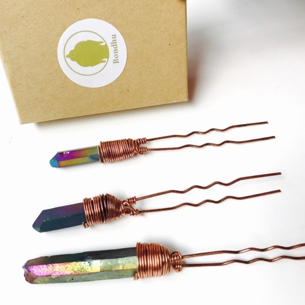Rainbow Titanium Aura Quartz Crystal Hairpin